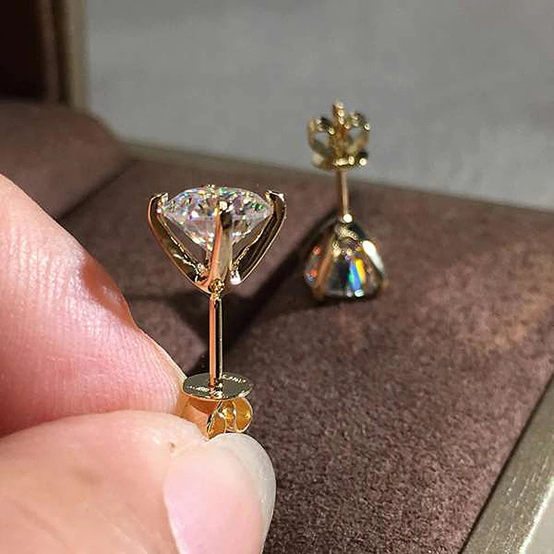 Anziw 100% 925 Sterling Silver Gold Stud Earrings 6.5mm D Color Moissanite 4 Claw Earrings Classic Jewelry for Women Girl Gift