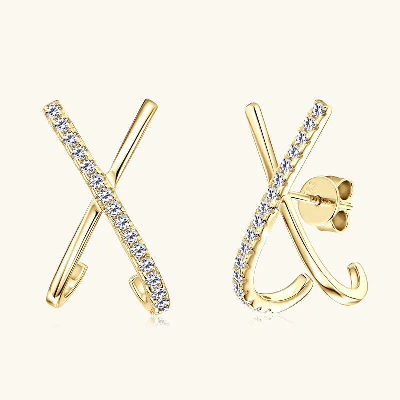 Anziw 2025 New Trend Moissanite Earrings 925 Silver Cross X Shape Stud Earrings for Women Daily Wear Fine Jewelry Gift Birthday