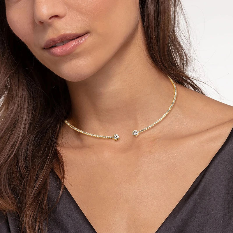 Anziw D1.60CT Heart Cut Moissanite Collar Open Tennis Necklace 925 Sterling Silver Choker for Women Fine Jewelry & Certificate