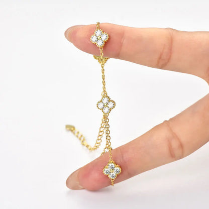 Anizw 2025 New 925 Silver Flower Clover Bracelet Moissanite 3mm for Women 18k Gold Plated Fine Jewelry Certified Lab Diamond D-E
