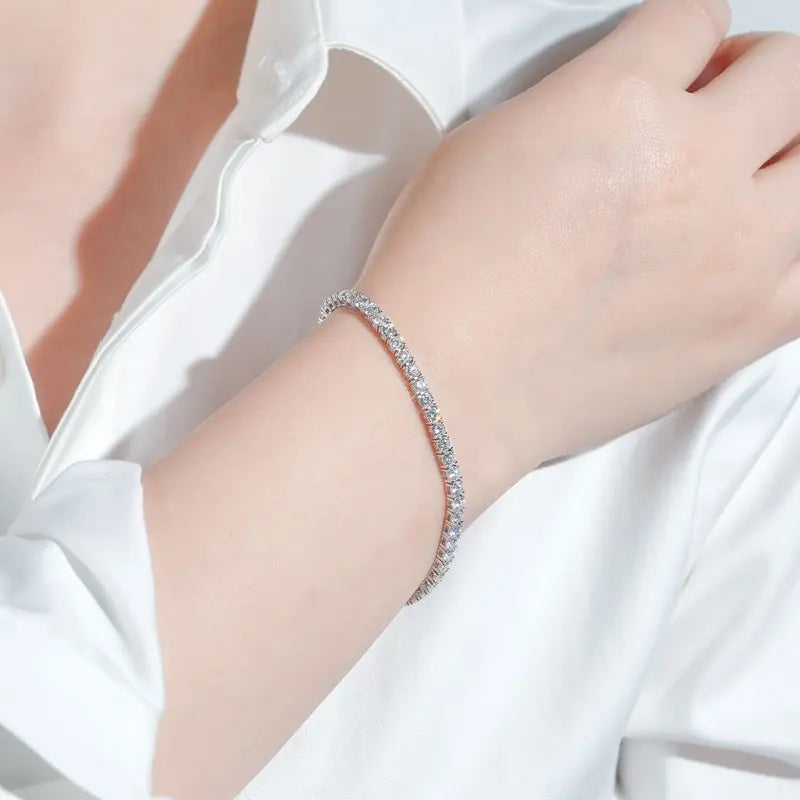Anziw 925 Sterling Silver Plated 14K Gold Tennis Bracelet 3mm 5mm D VVS1 Round Moissanite Bracelets for Women Men Couples Gifts