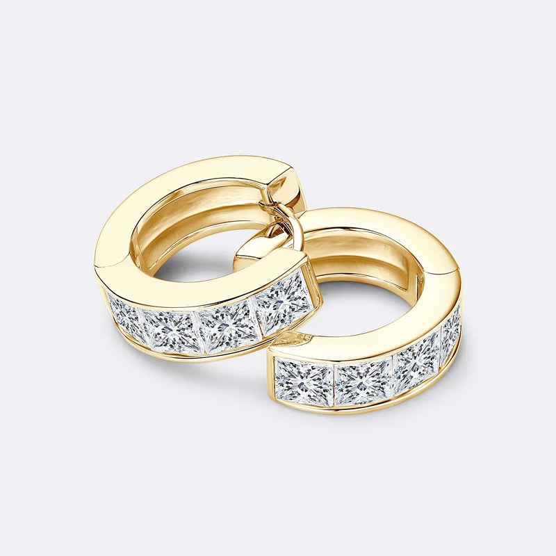 Anziw 3.20CTTW Princess Cut Moissanite Hoop Earrings 100% 925 Silver for Women Jewelry Small Hoops Huggie Inner Diameter 11mm