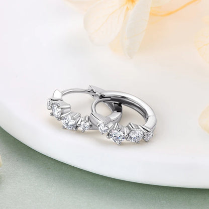 Anziw 925 Sterling Silver 4 Stones Moissanite Irregular  Hoops Huggie Earrings for Women 3mm&2mm Round Cut Lad Diamond Jewelry