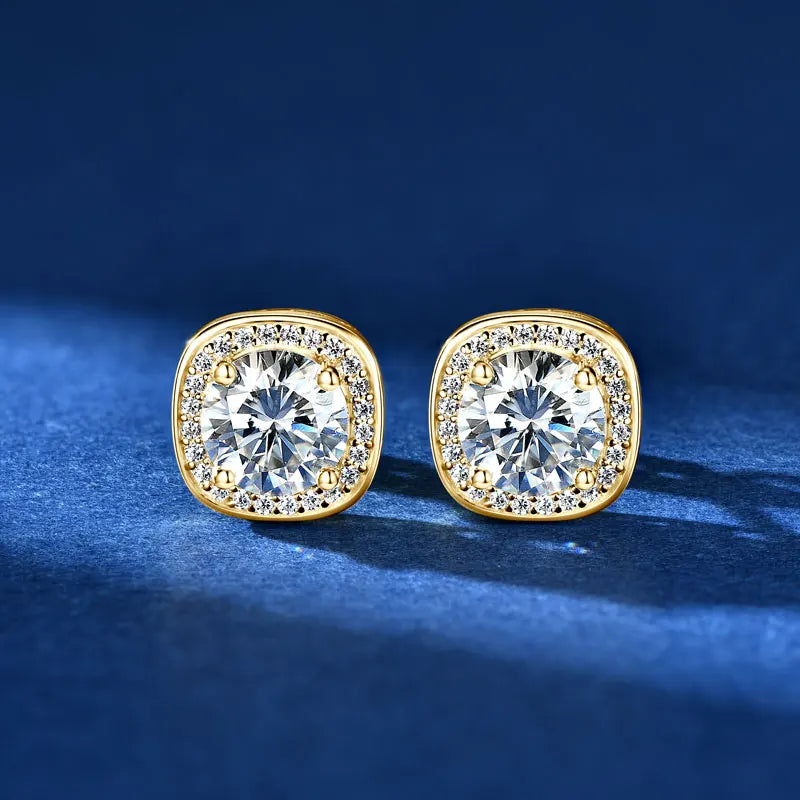 6.5mm 2CTW. D Moissanite Square Stud Earrings for Women Men S925 Silver Earrings Classic 1.0carat Certified Lab Diamond Jewelry