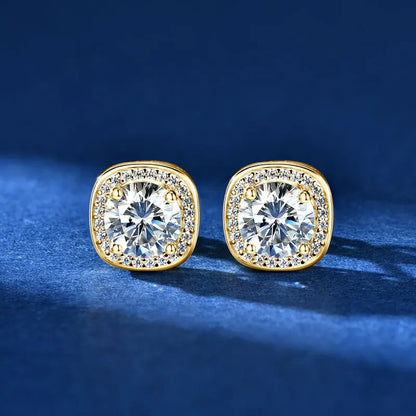6.5mm 2CTW. D Moissanite Square Stud Earrings for Women Men S925 Silver Earrings Classic 1.0carat Certified Lab Diamond Jewelry
