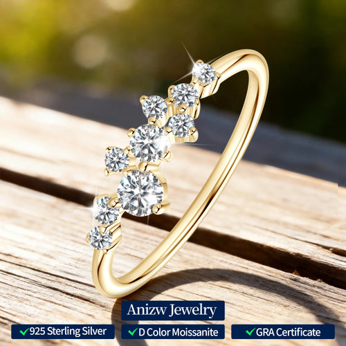 Anziw Cute D0.30CT Moissanite Ring for Women 100% 925 Silver Thin Ring Fashion Finger Band Jewelry Christmas Valentine's Gifts