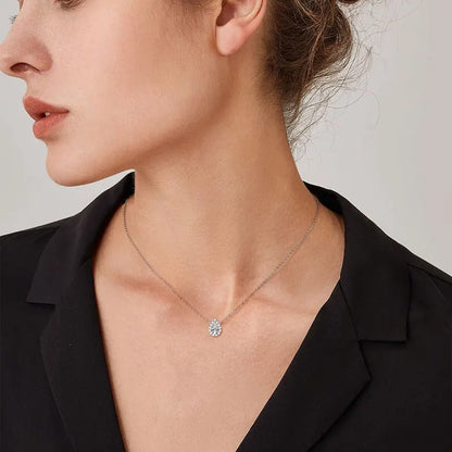 S925 Teardrop Necklace 1.0CT Pear Cut D Moissanite Pendant Necklaces for Women 925 Silver Adjustable Chain Certified Jewelry