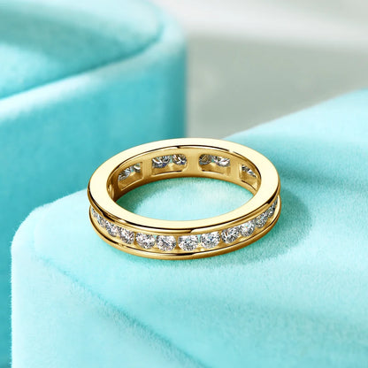 Anziw 2.5mm Full Eternity Band Moissanite Ring Real 925 Sliver for Women Trendy Wedding Engagement Finger Jewelry & Certificate