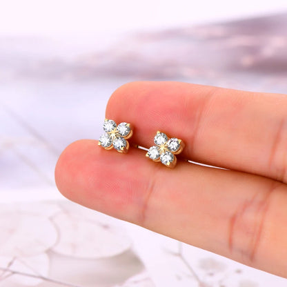 Anziw Lucky Clover Flower 3mm Moissanite Jewelry Set 925 Silver Pendant Necklace Stud Earrings for Women S925 Charm Fine Jewelry