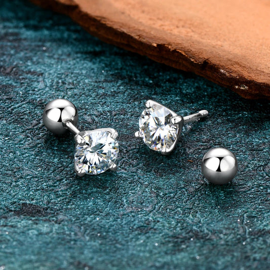 Anziw 2.0ctw D Color Moissanite Earrings Studs Original 925 Silver Earrings Ball Screw Back Jewelry for Women Men 6.5mm 1 Carat