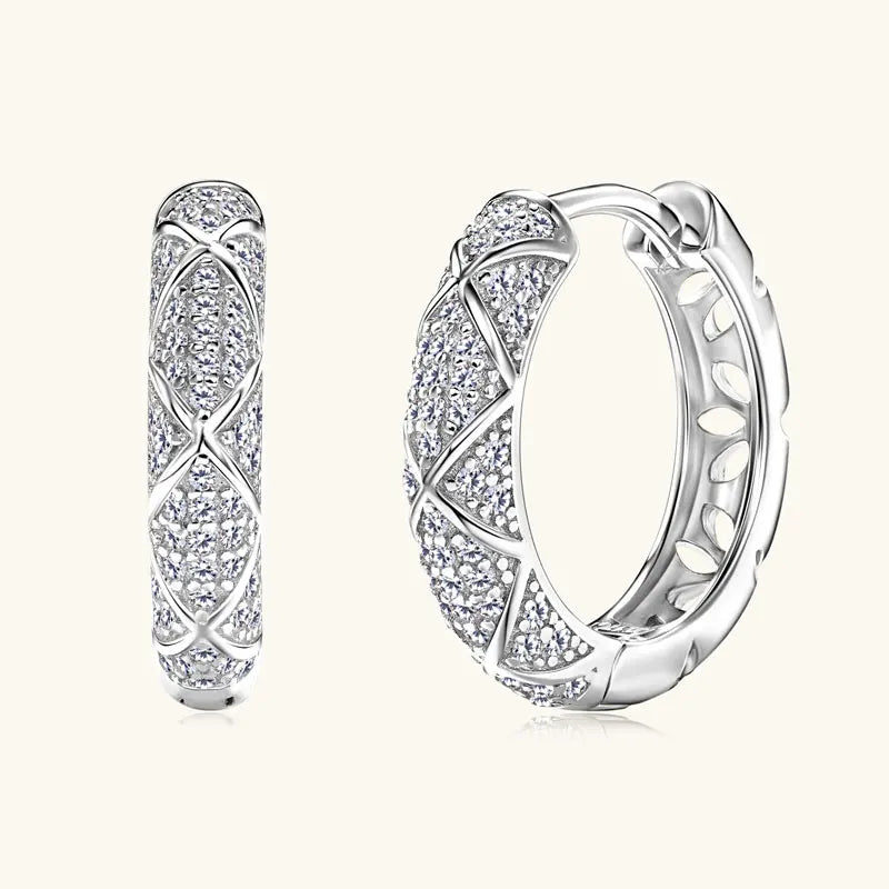 Anziw 2025 New Pave D Moissanite Hoop Huggies Earrings 925 Silver for Women S925 Trendy Fine Jewelry Certified lab Diamond Gift