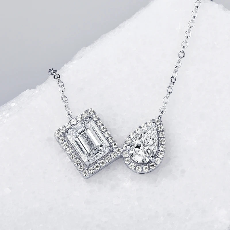 3CTW. 2ct Emerald Cut and Pear Cut D Moissanite Pendant Necklace for Women s925 Silver Certified Jewelry Party Birthday Gift