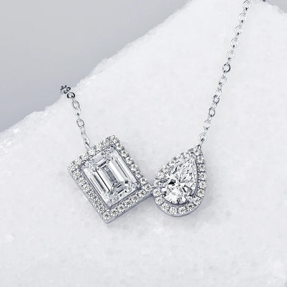 3CTW. 2ct Emerald Cut and Pear Cut D Moissanite Pendant Necklace for Women s925 Silver Certified Jewelry Party Birthday Gift