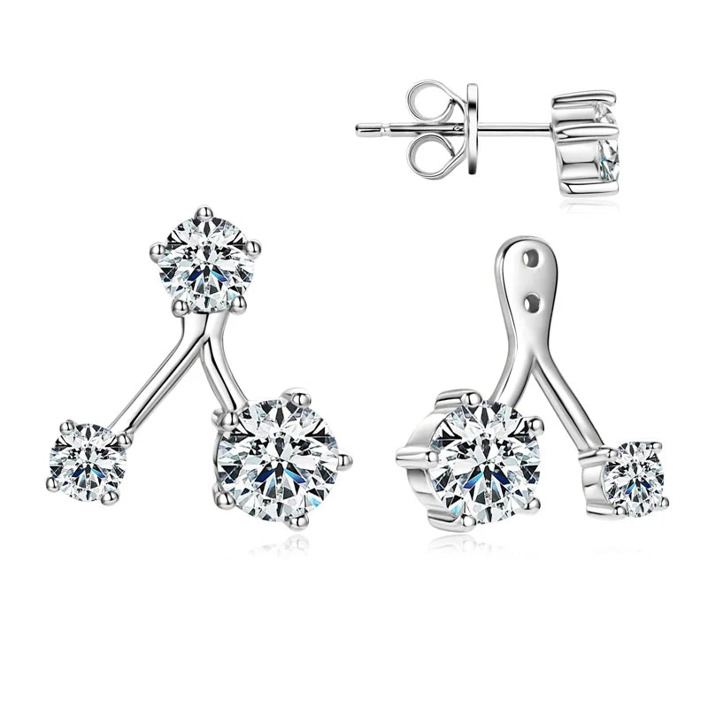 Anziw Trendy Dual Use Earrings Jackets 925 Sterling Silver D Color Moissanite Ear Jacket Studs for Women Jewelry Valentine Gifts