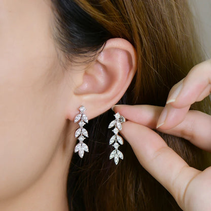 ANZIW Real Moissanite Earrings Leaf Chandelier Drop Dangle Long Earrings 925 Silver Piercing Studs for Women Cute Jewelry Korean