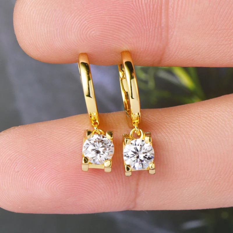 Real 925 Sterling Silver 5mm 1ctw. Round D Color Moissanite Diamond Drop Hoop Earrings For Women Fine Jewelry Wedding Party Gift