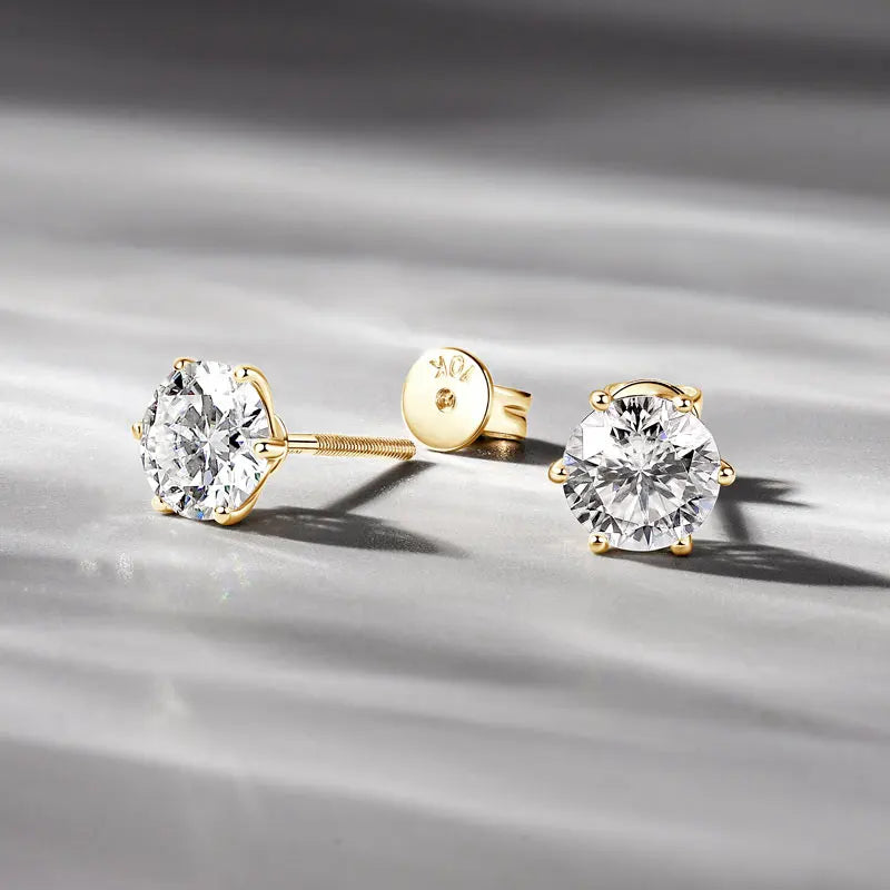 Anziw Real Gold 10K Stud Earrings Moissanite 1ct  6.5mm D Color Screw Back Six Claws Earrings for Women Men Classic Gold Jewelry