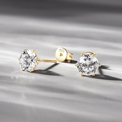 Anziw Real Gold 10K Stud Earrings Moissanite 1ct  6.5mm D Color Screw Back Six Claws Earrings for Women Men Classic Gold Jewelry