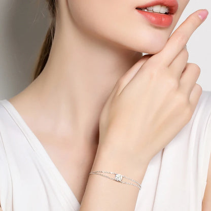 Anziw Real 925 Silver Double Chain Bracelet 6.5mm 1.0ct D Color Moissanite Bracelets With GRA Certificate Jewelry for Women Gift