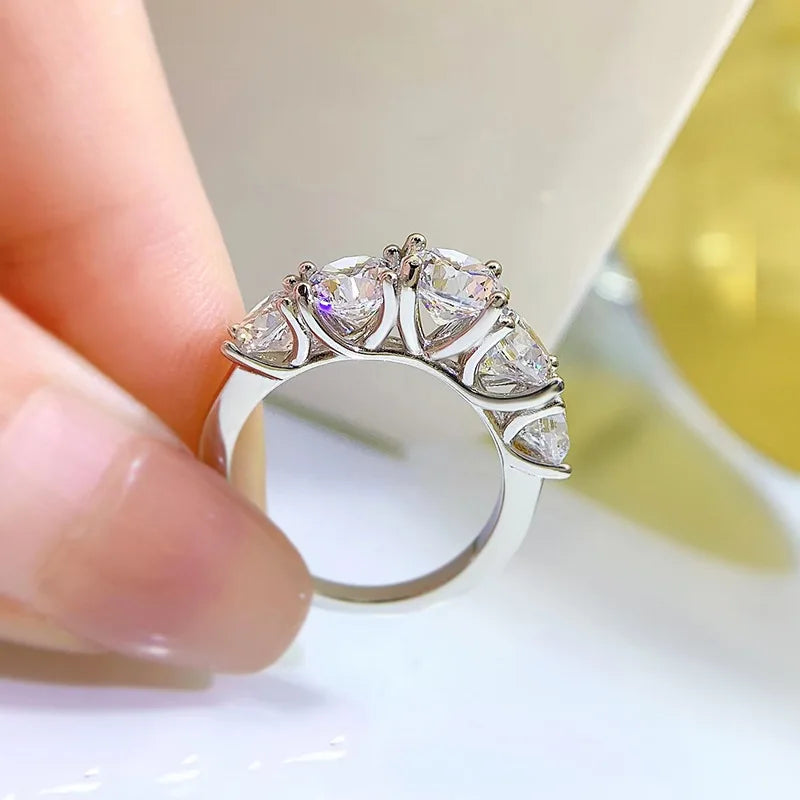 Anziw 5 Stone Rings 3.6cctw D Color Moissanite Engagement Wedding Bands Sliver 925 for Women Sparkling Diamonds Jewelry With