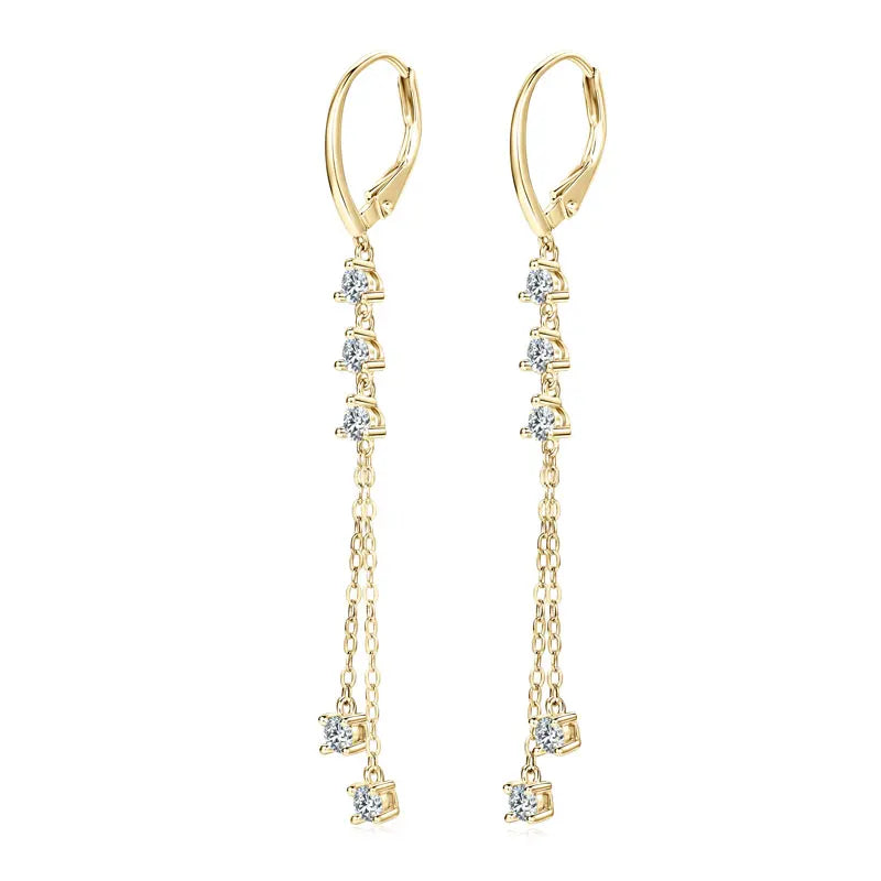 Anziw 6cm Long Tassel 3mm D Moissanite Drop Earrings for Women 925 Sterling Silver Hoop Clip Earrings Wedding Fine Jewelry Gifts