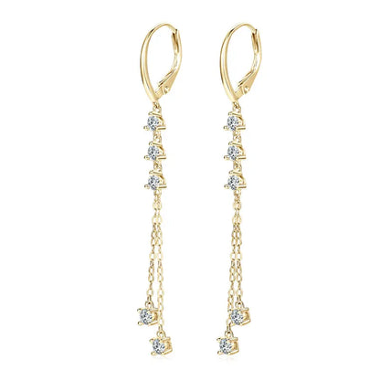 Anziw 6cm Long Tassel 3mm D Moissanite Drop Earrings for Women 925 Sterling Silver Hoop Clip Earrings Wedding Fine Jewelry Gifts