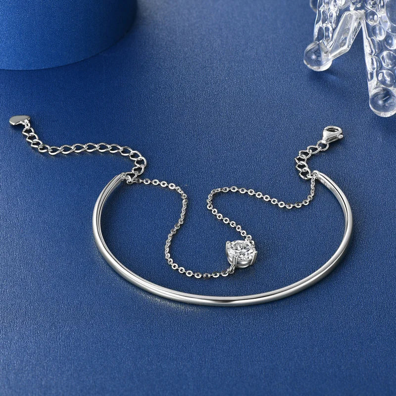 Anziw Double Layers 6.5mm D Color Moissanite Bracelet Bangle Cuff for Women 925 Silver Chain Bilayer Bracelets 2024 Jewelry Gift