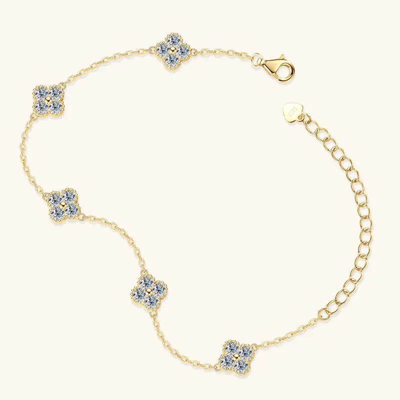 Anziw 3mm D Moissanite Jewelry Set Clover Flower Pendant Necklace Earrings Bracelet 3 in 1 Sets for Women 925 Silver Charm Gifts