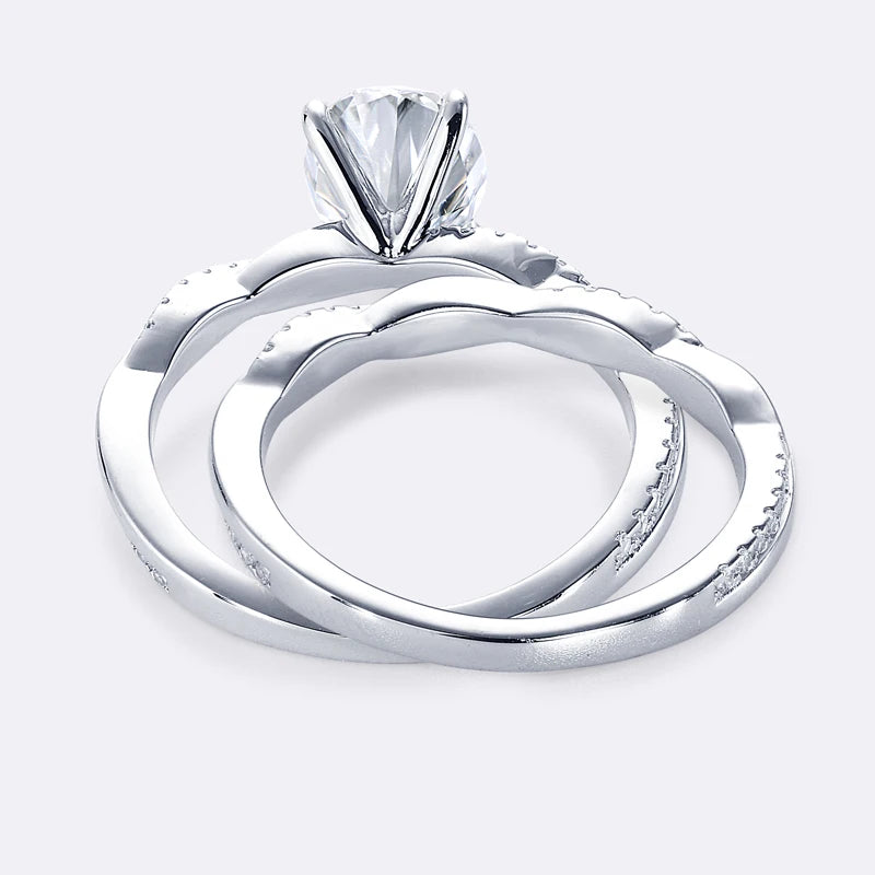 Anziw Original 925 Sterling Sliver Bridal Ring Set 2.0 Carat Oval Moissanite Engagement Wedding Promise Bands Jewelry for Women