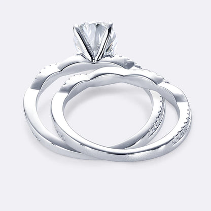 Anziw Original 925 Sterling Sliver Bridal Ring Set 2.0 Carat Oval Moissanite Engagement Wedding Promise Bands Jewelry for Women
