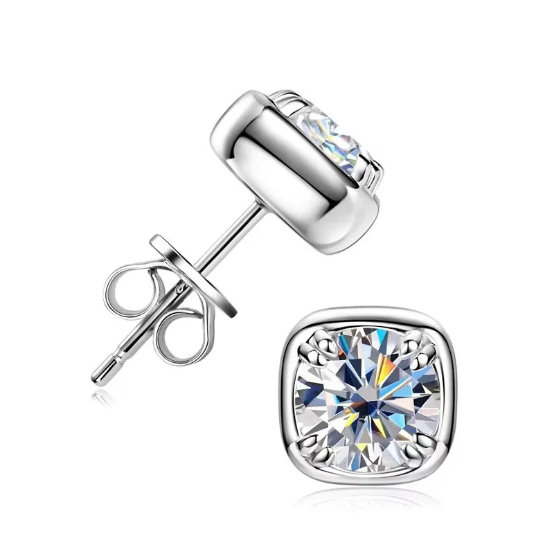 6.5mm 2CTW. D Moissanite Square Stud Earrings for Women Men S925 Silver Earrings Classic 1.0carat Certified Lab Diamond Jewelry