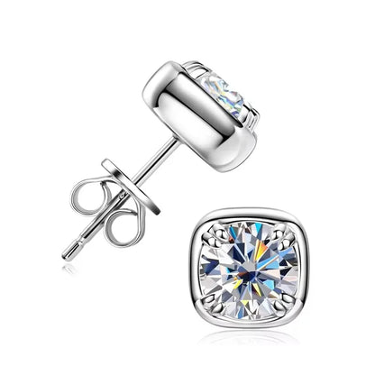6.5mm 2CTW. D Moissanite Square Stud Earrings for Women Men S925 Silver Earrings Classic 1.0carat Certified Lab Diamond Jewelry