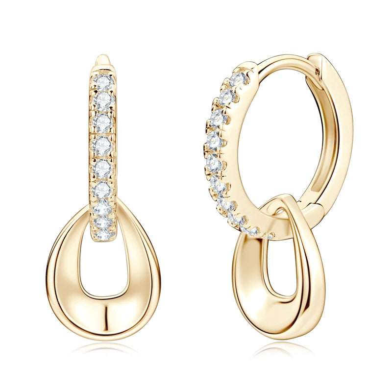 Anziw D Moissanite Hoops Earrings Silver 925 1.3mm Round Cut Certified Jewelry for Women Detachable Dangle Earring Gifts for her