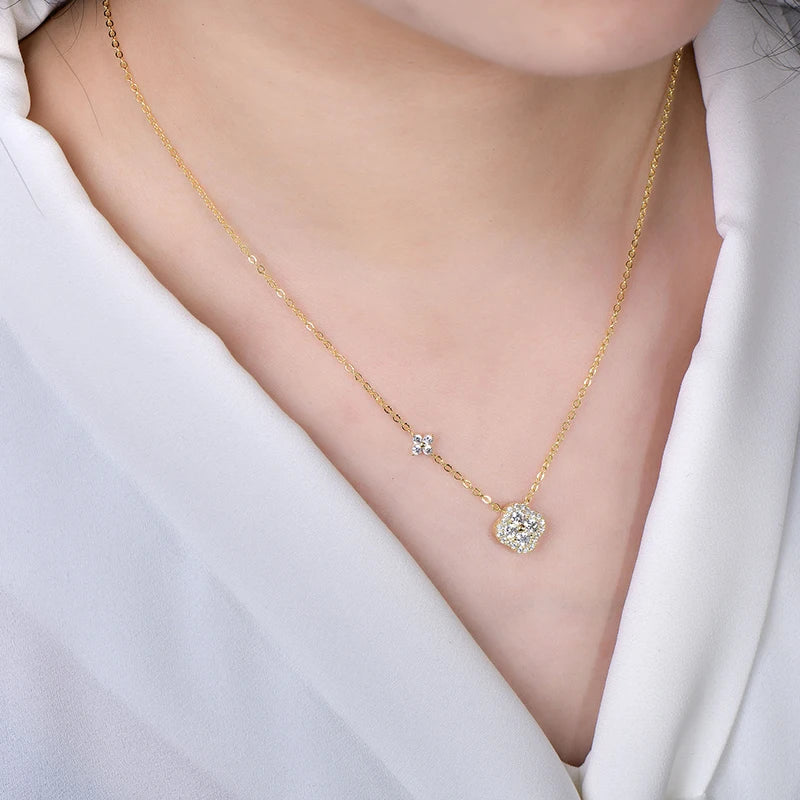 Anziw 3mm Certified Moissanite Clover Flower Pendants 14k Gold Filled Necklace for Women Adjustable Necklaces Charm Jewelry Gift