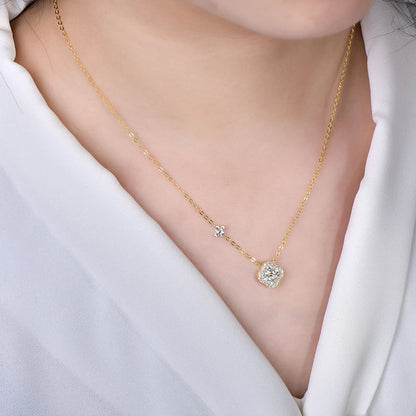 Anziw 3mm Certified Moissanite Clover Flower Pendants 14k Gold Filled Necklace for Women Adjustable Necklaces Charm Jewelry Gift
