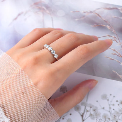 Anziw 925 Sterling Silver 3mm D-E Moissanite Rings for Women Fashion Five Stones Ring Daily Wear Finger Band Fine Jewelry Gifts