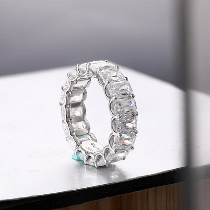 Anziw 925 Sterling Silver 6x4mm Radiant Cut Dull Eternity Engagement Ring Band Simulated Diamond Wedding Rings for Women Jewelry