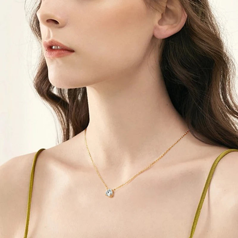 Anziw Original 3CT 1CT 2CT Moissanite Necklace Real 925 Silver Chain 6.5-9mm Solitaire Pendant Necklaces For Women Jewelry Gifts