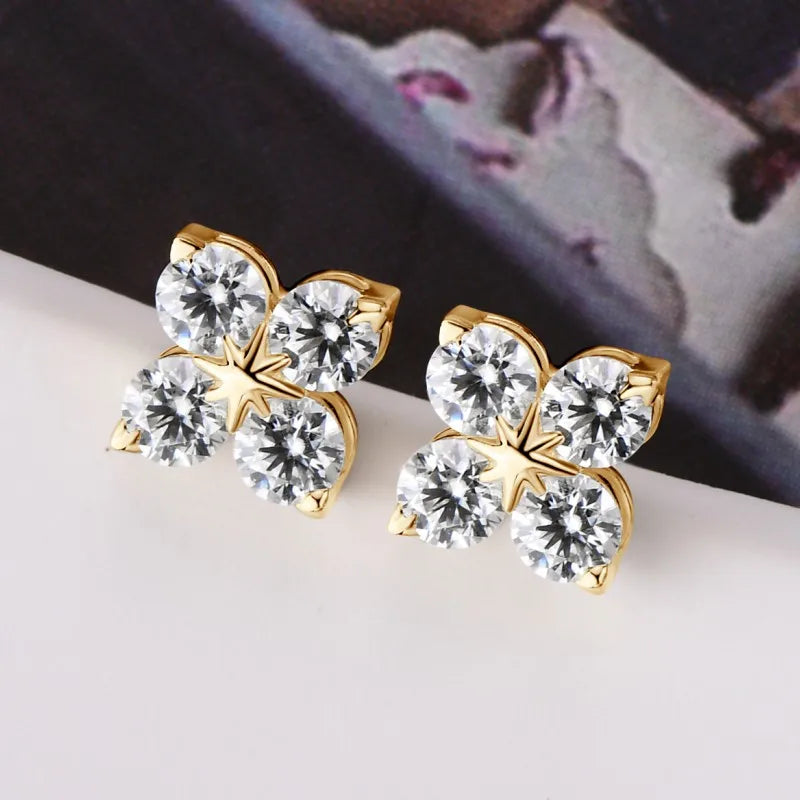 Anziw Lucky Four Leaf Clover Moissanite Stud Earrings 925 Sterling Silver Screw-Back Piercing Ear Jewelry for Women Men Gifts