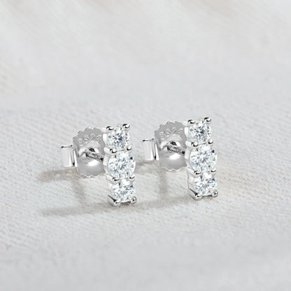 Anziw Sparking 3mm 3 Stone Moissanite Stud Earrings Real S925 Silver for Women Plated White Gold Daily Jewelry Valentine's Gift