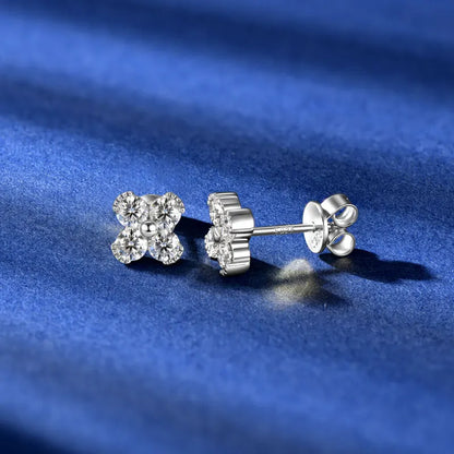 Trendy Clover Flower Stud Earrings 3mm D Moissanite Lab Diamond 100% Real 925 Silver Piercing Ear Jewelry for Women Gifts 2025
