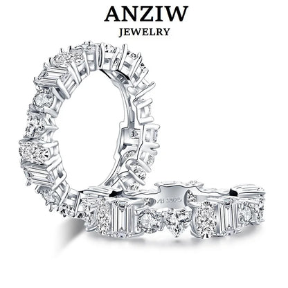 ANZIW  Luxury 925 Sterling Silver Band Rings Women Engagement Simulated Diamond Wedding Silver Bridal Full Eternity Rings
