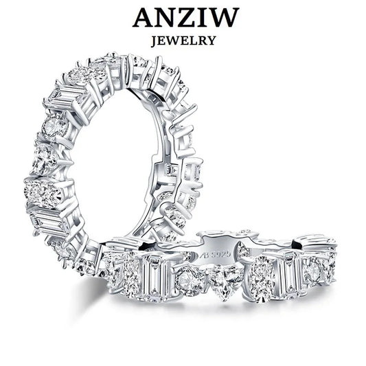 ANZIW  Luxury 925 Sterling Silver Band Rings Women Engagement Simulated Diamond Wedding Silver Bridal Full Eternity Rings
