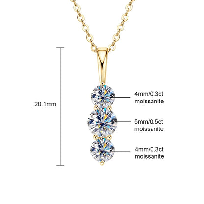 925 Silver D1.85CT Moissanite Necklace Certified Gradual Three Stone Pendant Collar Wedding Anniversary Jewelry Gift for Women