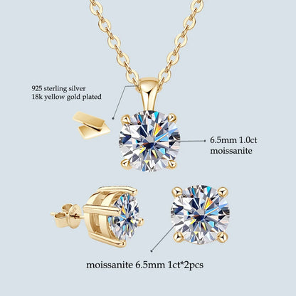 18K Gold Plated Jewelry Set 3.0ctw D Color Moissanite for Women Men Real 925 Silver Stud Earrings Pendant Necklace Free Shipping