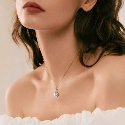 Anziw 10mm Freshwater/Tahitian Black Pearl Moissanite Infinity Pendant Necklace Silver 925 Wedding Jewelry for Women Gift 45+5cm