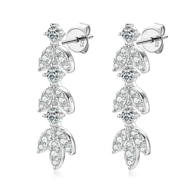 ANZIW Real Moissanite Earrings Leaf Chandelier Drop Dangle Long Earrings 925 Silver Piercing Studs for Women Cute Jewelry Korean