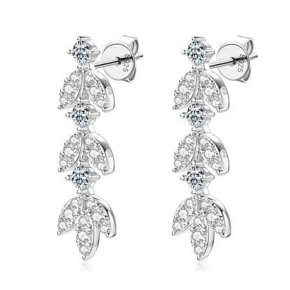 ANZIW Real Moissanite Earrings Leaf Chandelier Drop Dangle Long Earrings 925 Silver Piercing Studs for Women Cute Jewelry Korean