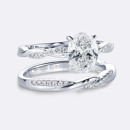 Anziw Original 925 Sterling Sliver Bridal Ring Set 2.0 Carat Oval Moissanite Engagement Wedding Promise Bands Jewelry for Women