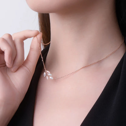 Anziw D0.90CT Marquise Cut Moissanite Leaf Pendant Necklace for Women Adjustable Chain 925 Sterling Silver Lab Diamond 40+5cm
